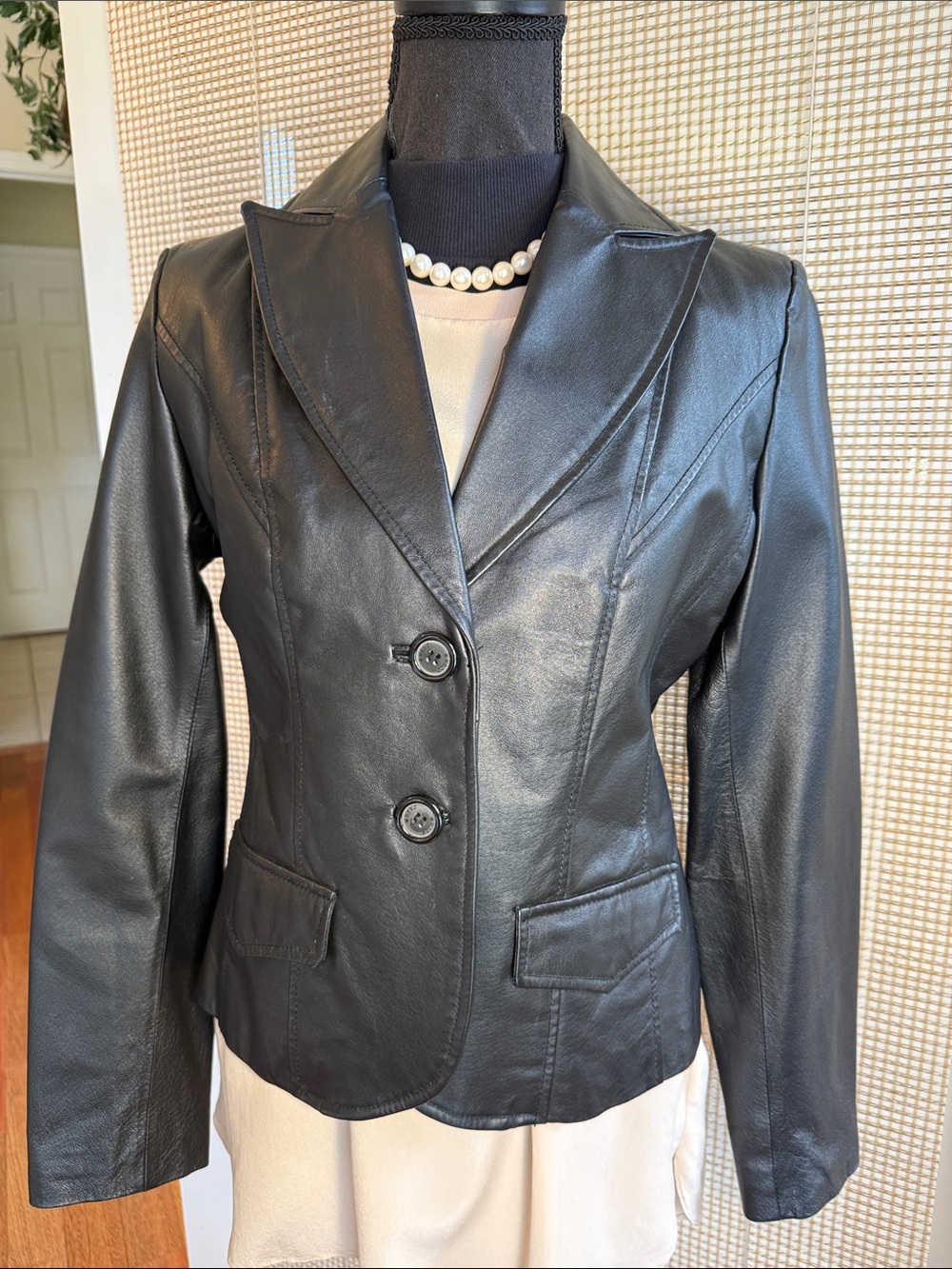 Guess Black Leather Tailored Blazer Jacket